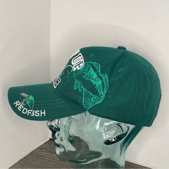 Green Fishing Cap with Embroidered Fish Design Redfish.Pre-owned. Printed hat - Picture 4 of 9